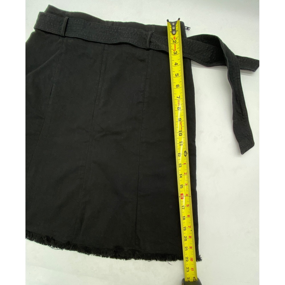 Maje Bella Black Denim A-Line Mini Skirt Belted Raw Hem Size 38 US 6 - Picture 8 of 9